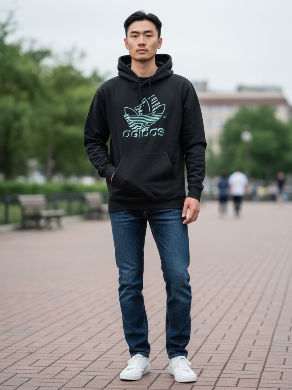 adidas Black Hoodie with Mint Logo - Men's Pullover